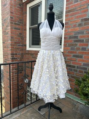 White Halter A-Line wedding Dress
